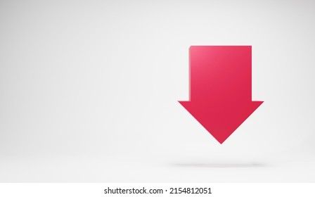 Red down arrow shape on white background. Image of price cut.3D Rendering.
