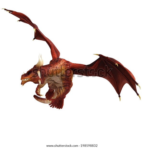 Red Dragon Flying Side View Stock Illustration 198598832 