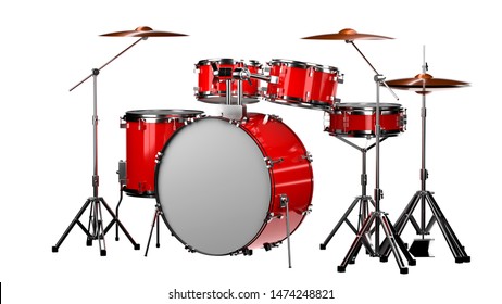 Red Drum Set Isolated On White. 3d Rendering