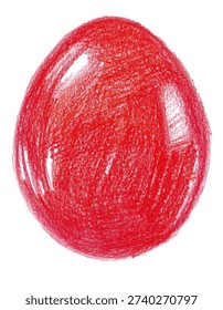 Red Easter egg drawing, colored pencil sketch. Hand drawn strokes textured illustration isolated on white. Different shades. Perfect for religious holiday cards, spring festival decor, egg hunt.