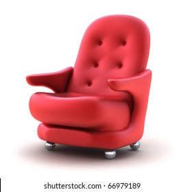 Red Easy Chair, Isolated On White.