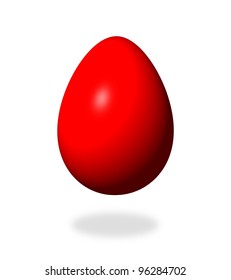 Red egg on white background with shadow.