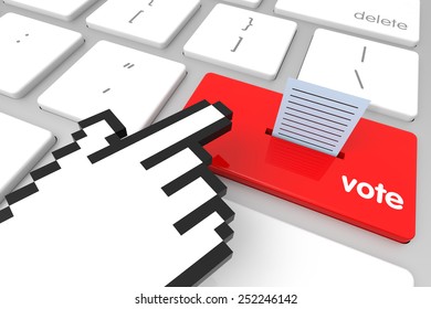 Red Election enter key with hand cursor. 3D rendering