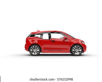 Red Electric Car - Side View - 3D Illustration