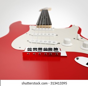 Red electric guitar, 3D render on white background