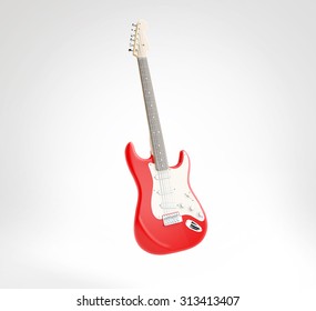 Red Electric Guitar, 3D Render On White Background