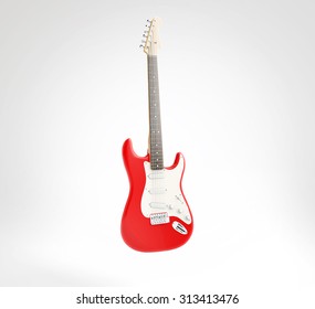 Red Electric Guitar, 3D Render On White Background