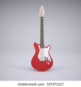 Red electric guitar. Render in the studio