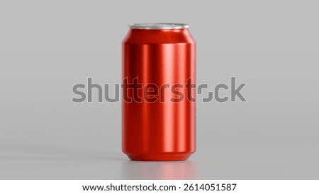 Red empty beverage can on grey background
