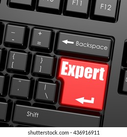 Red enter button on computer keyboard, Expert word. Business concept, 3D rendering