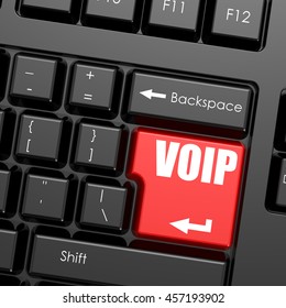 Red enter button on computer keyboard, VOIP word. Business concept, 3d rendering