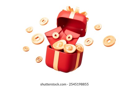 Red envelops with gifts, Chinese Spring Festival celebrating Lunar New Year, Happy Chinese New Year, 3d rendering. 3d illustration. - Powered by Shutterstock