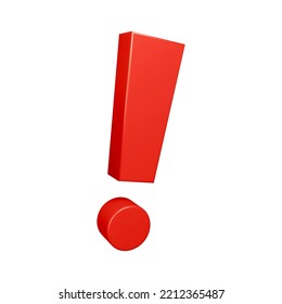 Red exclamation mark symbol in 3d render isolated on white background. 3D illustration.