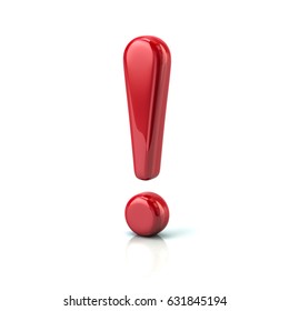 Red Exclamation Point Sign 3d Illustration On White