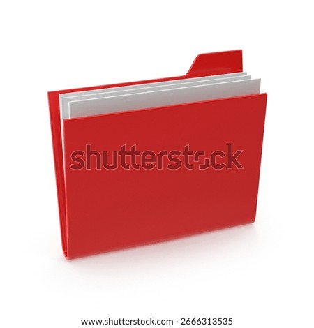 Red file folder with white papers inside, perfect for organizing documents and information.