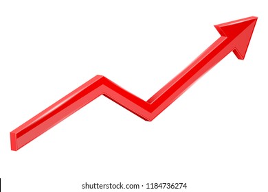 Red financial up moving arrow. Rising trend. 3d illustration. Raster version