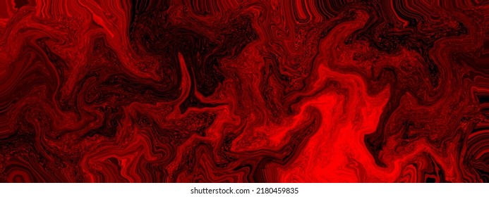 Red Fire Flames On A Black Background With Luxurious Colorful Liquid Marble Surfaces Design. Dark Red Orange Color Beautiful Fluid Abstract Acrylic Pour Onyx Marble Oil Paint Background Illustration.