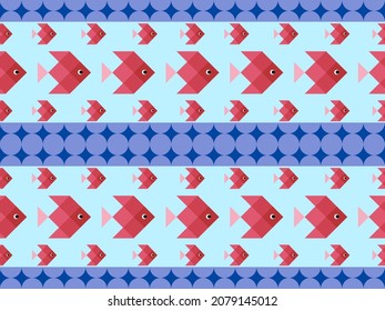 Red Fish Cartoon Character Pattern On Blue Background