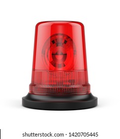 Red Flasher Siren Isolated On White. Ambulance Flashing, Police Light Flasher. 3d Rendering