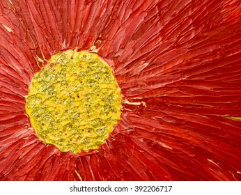 Red flower, creative background with abstract acrylic painting. Fragment of artwork. Modern art. Contemporary art.