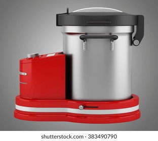 Red Food Processor Isolated On Gray Background