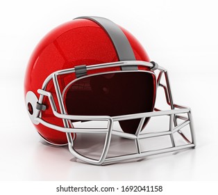 Red Football Helmet Isolated On White Background. 3D Illustration.