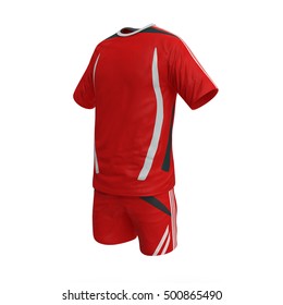 Red Football Shirt With White Shorts Isolated. 3D Illustration