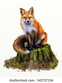 Red Fox Oil Painting , Painted Tablet