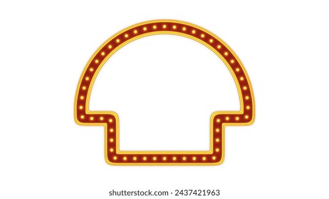 Red frame gold border light glow retro advertising sign on white background. 3d rendering