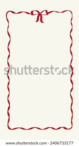 Red frame with monkey and waves for social networks. Background for designing publications, stories, invitations, menus, stationery, postcard. Minimalist frame template with white background. Coquette