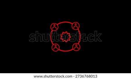 Red geometric design featuring interconnected circular and spiral elements on black background