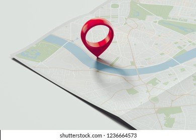 Red Geotag Or Pin On Realistic Map. 3d Rendering.