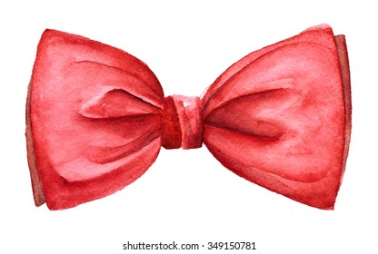 Red Gift Bow. Watercolor Drawing.