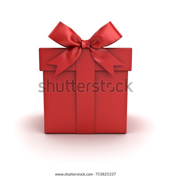 白い背景に影と赤いギフトボックス 赤いプレゼントボックスと赤いリボン蝶結び 3dレンダリング のイラスト素材