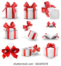 Red Gift Box Set 3d Rendering 