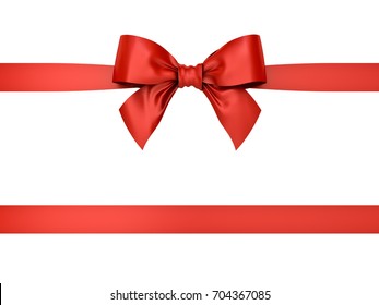 Red Gift Ribbon Bow Isolated On White Background . 3D Rendering.