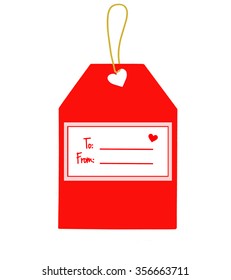 A red gift tag with to and from fields.