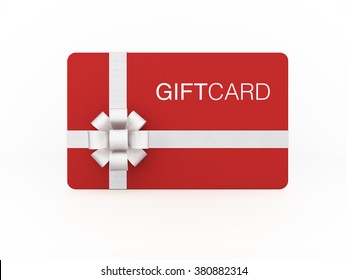 Red Gift Tag On White Background With Silver Ribbon Written 