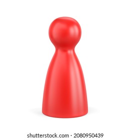 Red Glossy Board Game Pawn Isolated On White Background. Plastic Toy Figure Close Up. 3D Illustration