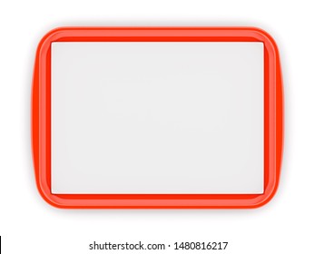 Red Glossy Plastic Fast Food Tray With Blank White Advertising Paper Liner On Isolated On White Background. 3D Illustration