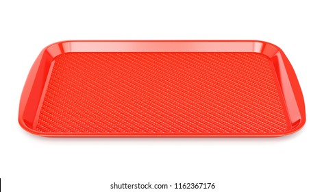 Red Glossy Plastic Food Tray Isolated On White Background. Front View. 3D Illustration