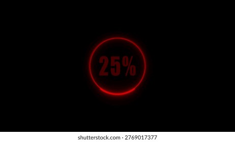 A red glowing circular progress indicator showing twenty five percent against a dark background Clear details and vibrant colors enhance visual appeal.
