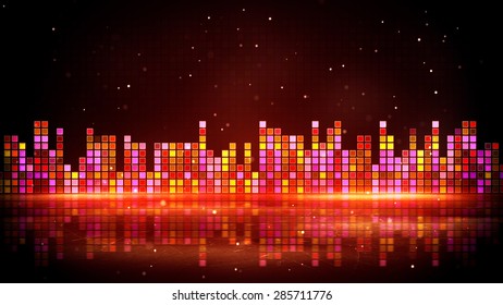red glowing equalizer and reflection. Computer generated party background 