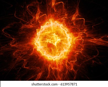 Red glowing fiery fireball lightning , computer generated abstract background, 3D rendering