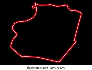 Red Glowing Neon Map Of Ar Raqqah Syria On Black Background.