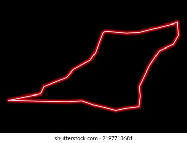 Red Glowing Neon Map Of Az Zawiyah Libya On Black Background.