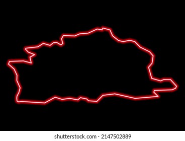 Red glowing neon map of Ballymena United Kingdom on black background.