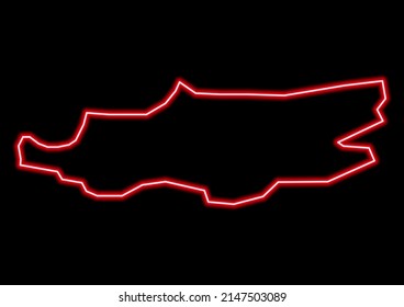 Red Glowing Neon Map Of Bath And North East Somerset United Kingdom On Black Background.