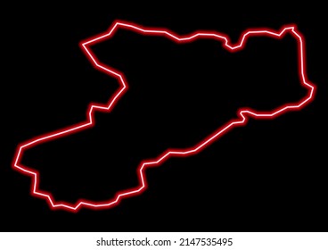 Red Glowing Neon Map Of Cheshire East United Kingdom On Black Background.