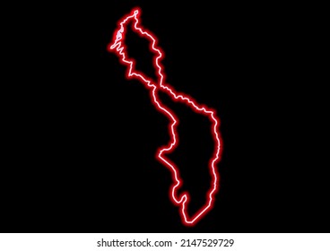 Red Glowing Neon Map Of Bolívar Colombia On Black Background.